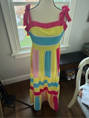 SHEIN Multicolor Stripe Maxi Dress - Pink, Yellow, Blue size xl